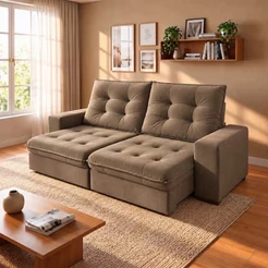 Sofá 3 Lugares Benetton Retrátil/Reclinável com Revestimento em Suede Linoforte