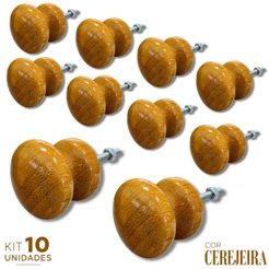 Puxador De Madeira Redondo Bolinha Oval Gaveta E Porta Kit 10 Peças Cerejeira