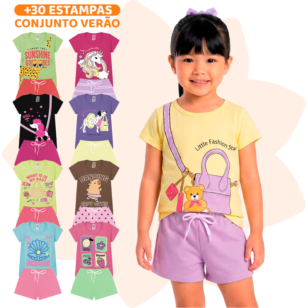 Kit Sortido de 10 ou 4 Peças de Roupas Infantil Menina Kit com Conjuntos de Roupa Infantil Menina Verão Feminino Bebê