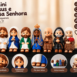 Mini Jesus ou Mini Maria Sentado 4cm Decorativo em Impressão 3D Para Mesa Monitor Prateleira Nicho