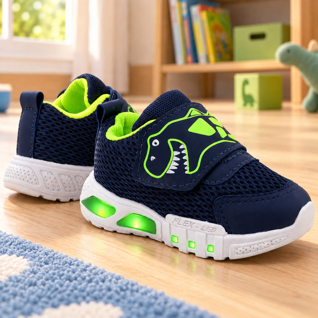 Tênis Infantil Masculino LED Dinossauro com Luzes Leve Confortável Escolar Casual Menino Calçado Divertido CB328