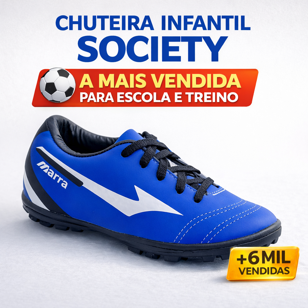 Chuteira Infantil Society Futebol Costurada 24 ao 33 Confortável para Escola e Treino