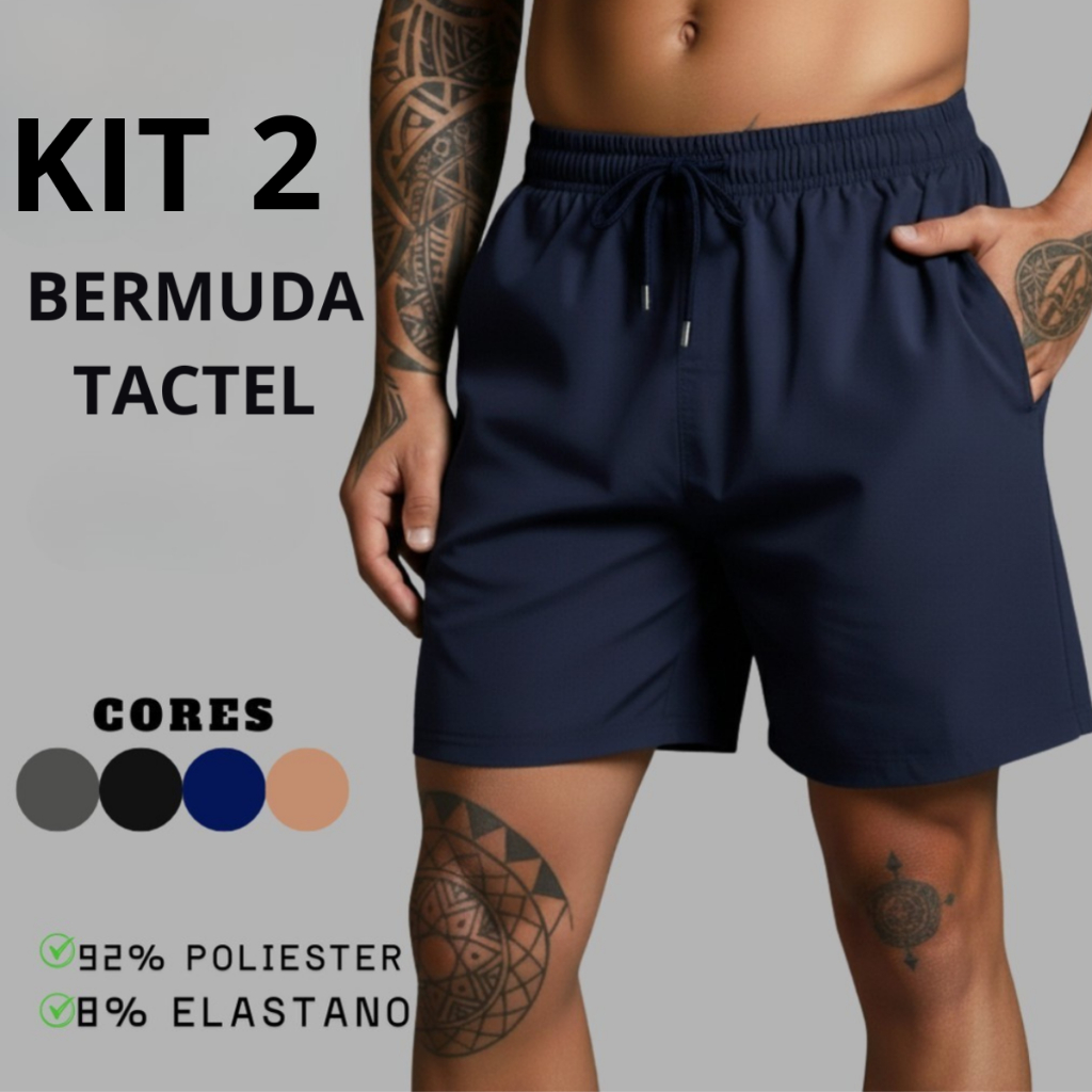 Kit 2 Bermudas Tactel com Elastano – Liberdade de Movimento e Design Moderno