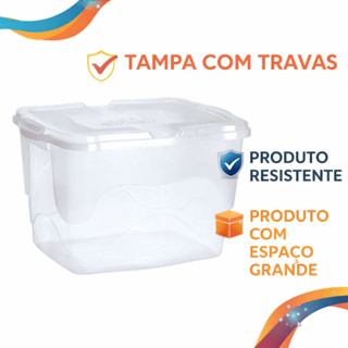 Caixa 34 Litros Transparente Tampa Com Trava Reforçada Cesto Multiuso Brinquedos Roupas Porta Treco em Oferta na Shopee