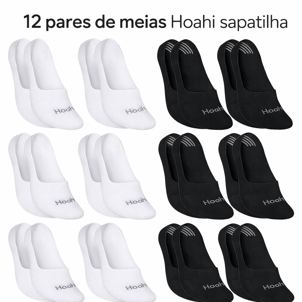 Kit 12 Pares Meias Hoahi Invisível Sapatilha Cano Baixo Confortável Masculina Feminina Algodão