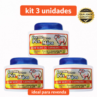 Kit 3 und Creme Sebo de Carneiro 240g Sanjully – Hidratação Intensiva para Corpo, Pés e Mãos-Atacado em Oferta na Shopee
