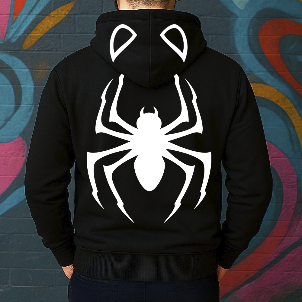 Blusa de Moletom Canguru Estampada Aranha Branca Masculina Confortável Do Tamanho P ao GG