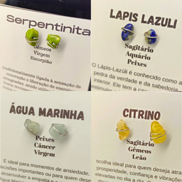 Imagem Brinco de Pedras Naturais Ponto de luz Signo Escolha o Seu Ametis Citrino Água marinha lapis Lazuli