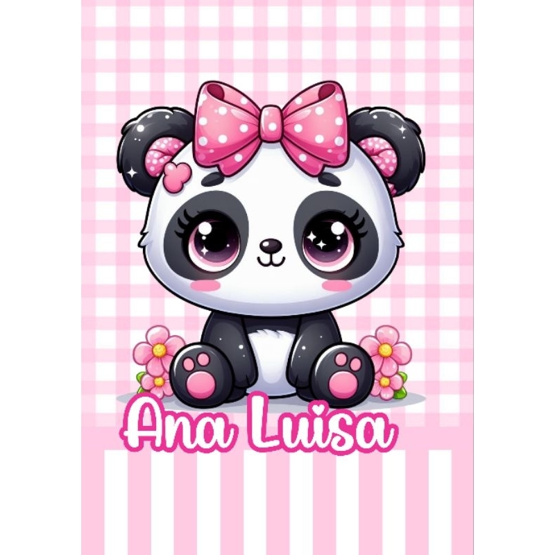 ADESIVO PARA CAPA DE CADERNO HOLOGRÁFICA PERSONALIZADA TEMA PANDA CAPA+CONTRA-CAPA