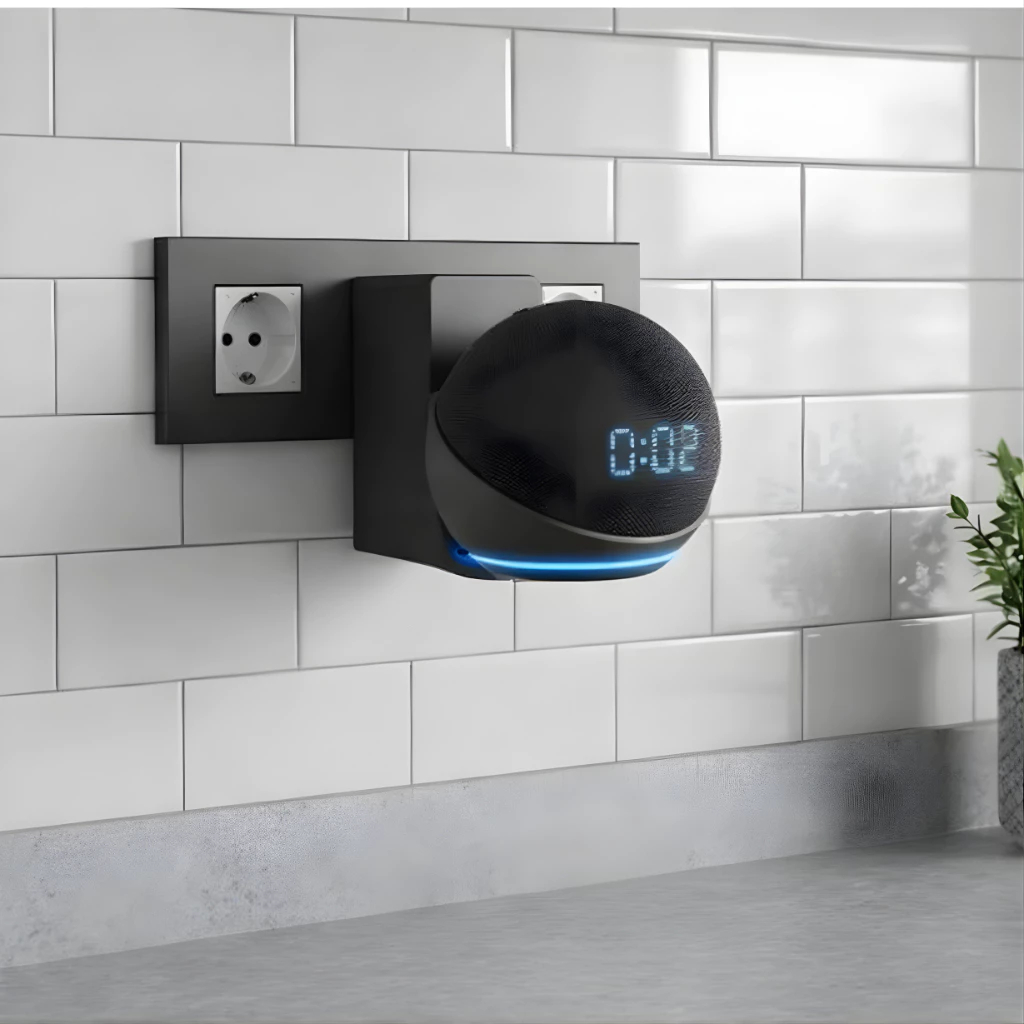 Suporte de Parede para Alexa Echo Dot 4 ou 5 Amazon de Tomada com Saída de Luz | Decoração | Organização Casa