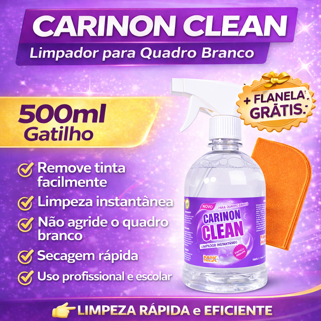 Limpador Para Tinta de Quadro Branco 500ml Com Spray Tira Manchas Carinon Clean +  Flanela em Oferta na Shopee