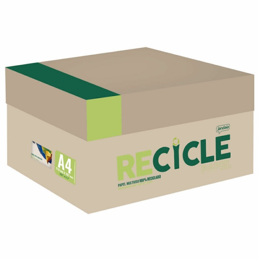 Papel Sulfite A4 Reciclado Jandaia 2500 Folhas 75g – Caixa com 5 Resmas