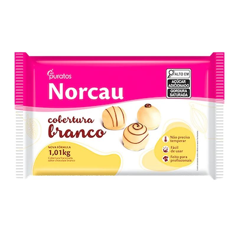 Norcau Cobertura Premium Branco 1,01kg Barra Chocolate Fracionado para Confeitaria