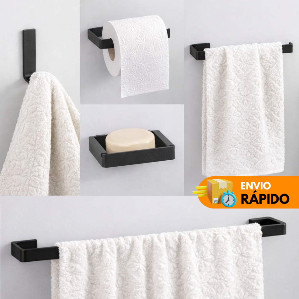 Kit Acessórios Para Banheiro com 5 peças - Preto Fosco - Cromado - Branco - Rose Gold - Decoração Prateleira Banheiro em Oferta na Shopee