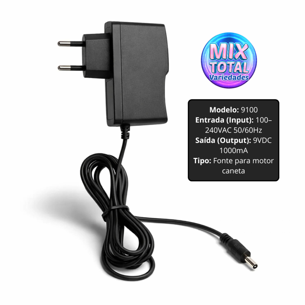 Fonte para Lixadeira 9V 1000mA - Motor Caneta Modelo 9100 Bivolt 100-240V - SQ2102-1 em Oferta na Shopee