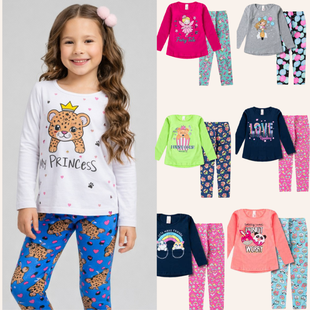Kit 4 Peças Infantil Menina com Blusa e Legging Estampado Inverno Conjunto Infantil Menina em Oferta na Shopee