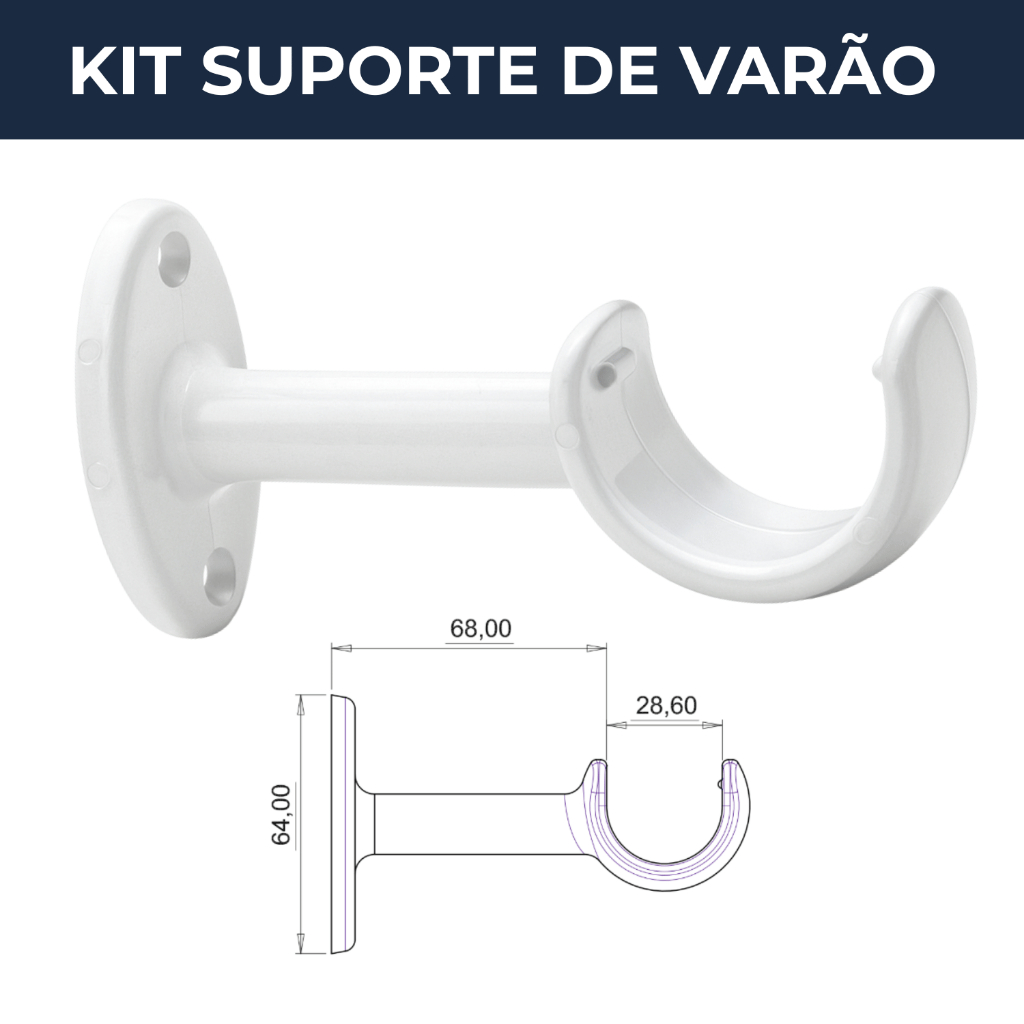 8 Suporte Para Cortina Varão Grosso Par Com Ponteira e Kit Instalação 28mm Casa M
