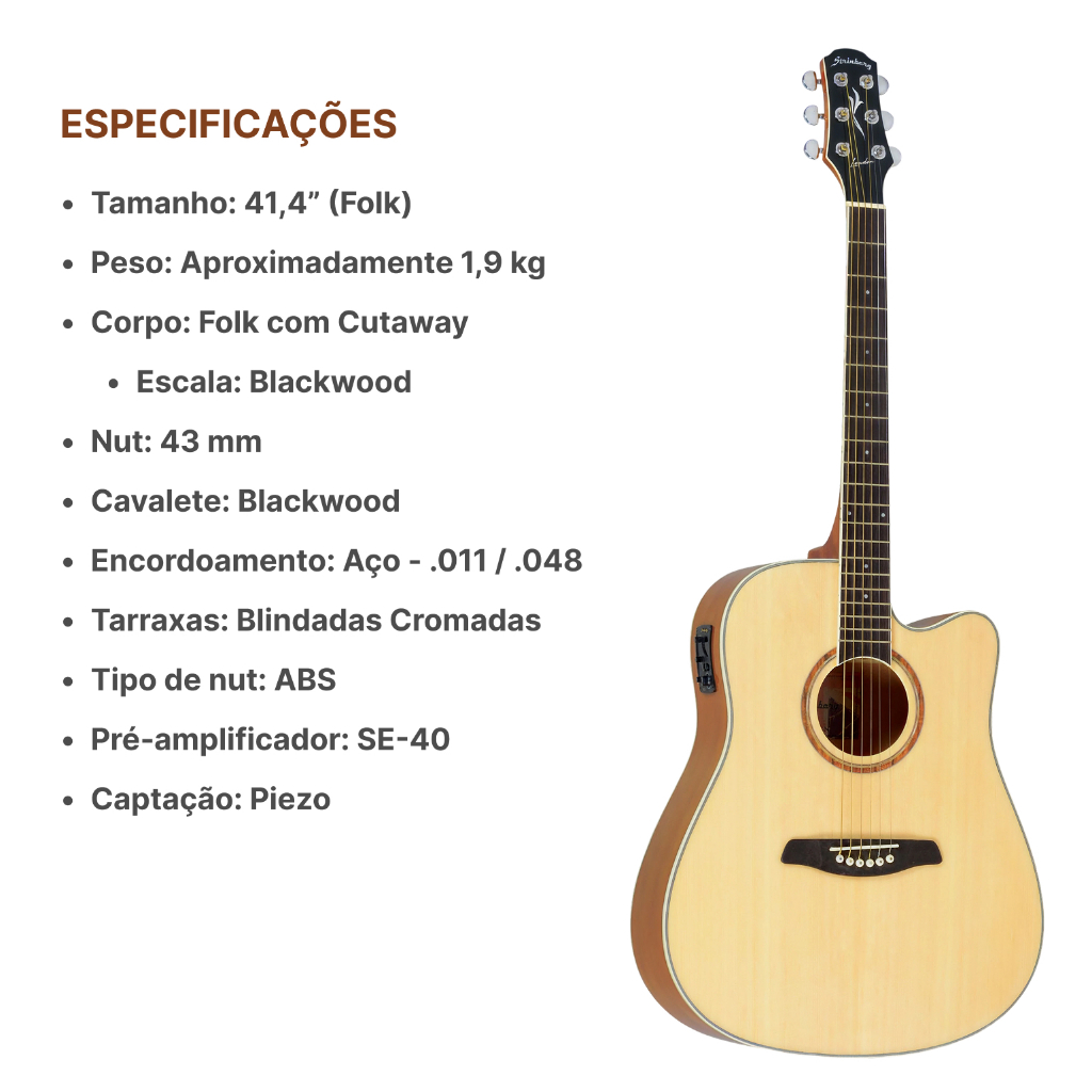 Violão Folk Eletrico Strinberg London Le30c N +kit Capa Full — imagem 2 de 2