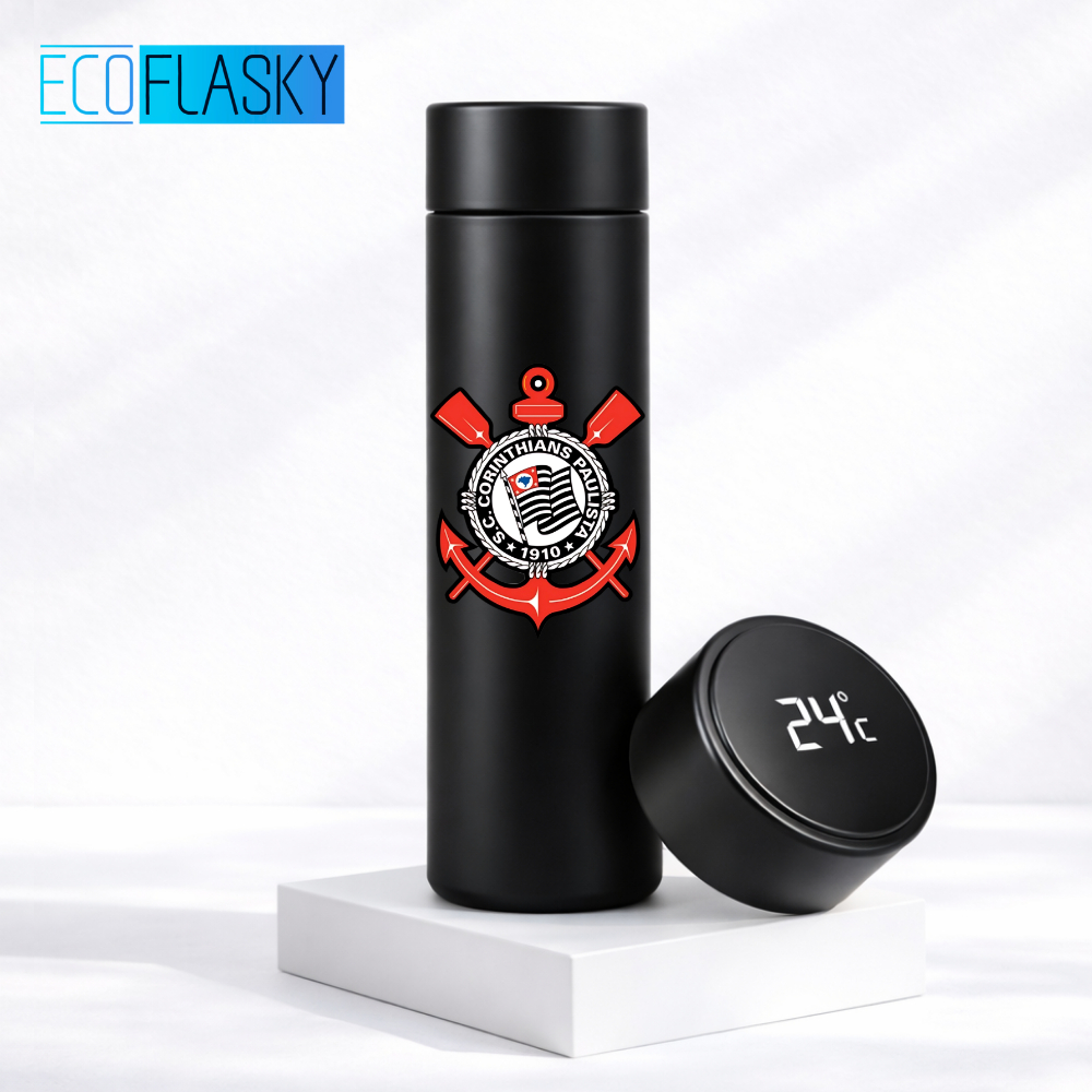 Garrafa Térmica de Aço Inoxidável Corinthians Time de Futebol com Medidor De Temperatura Digital 500ml
