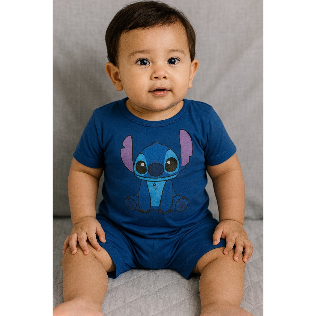 Conjunto Infantil Casual Mesversário Camisa + Shorts Stitch Aloha Lilo & Stitch