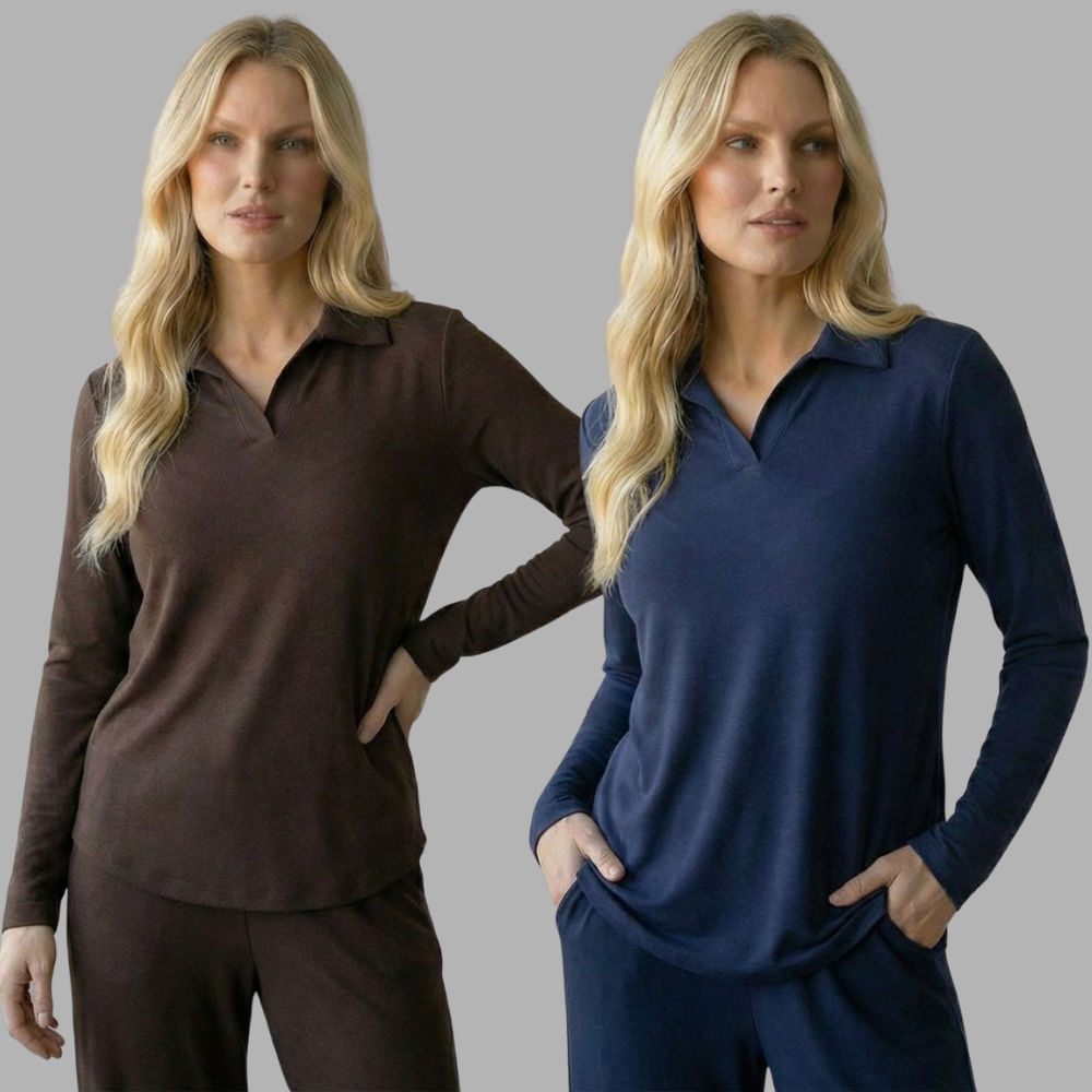 KIt com 2 Blusas Polo Feminina Viscolycra Manga Longa Estilosa em Oferta na Shopee