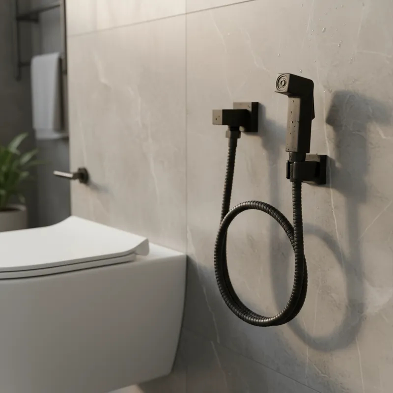 Ducha Higiênica Banheiro Inox Completa Base Quadrada Duchinha Luxo Flexível Preto Fosco