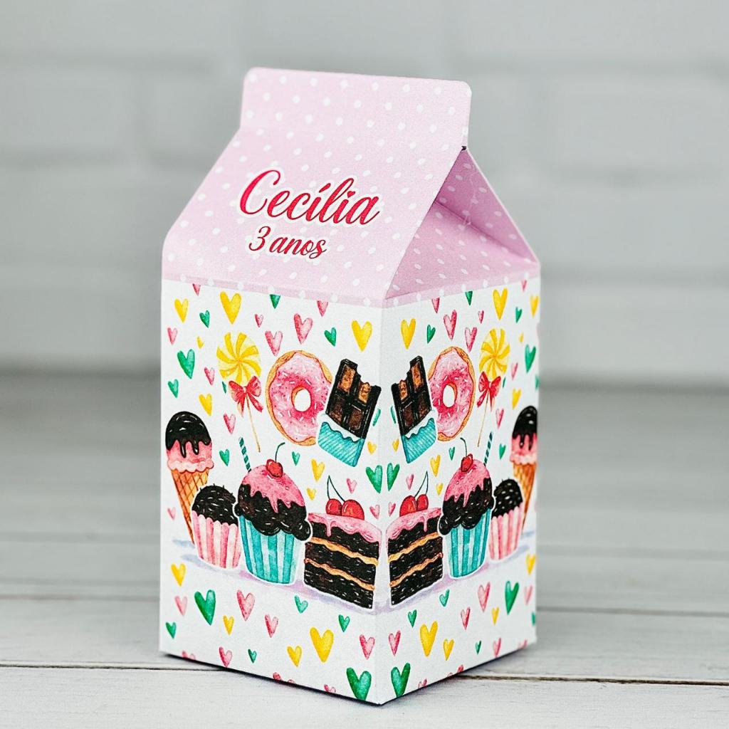 Caixinha Doces Confeitaria | Caixa Milk Personalizada Com Nome|Mimos Aniversário Lembrancinhas Personalizados Kit Festa