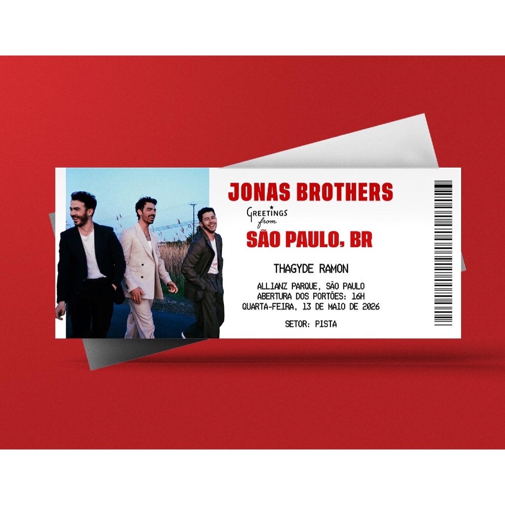 Ingresso Holográfico Personalizado Jonas Brothers - Greetings from São Paulo