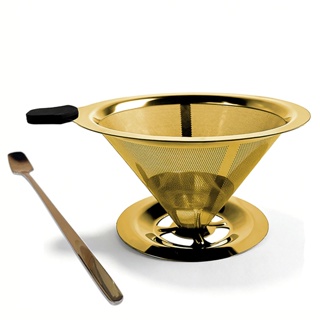 Dourado 103 Filtro de Café Inox Aço 304 Reutilizável para Coador Não Precisa Papel com Pegador Silicone Pour Over em Oferta na Shopee