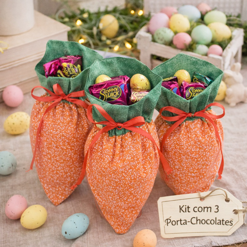 KIT 3 CENOURAS 30CM PORTA BOMBONS, PORTA CHOCOLATE, LEMBRANCINHA DE PÁSCOA, SAQUINHO PARA DOCES