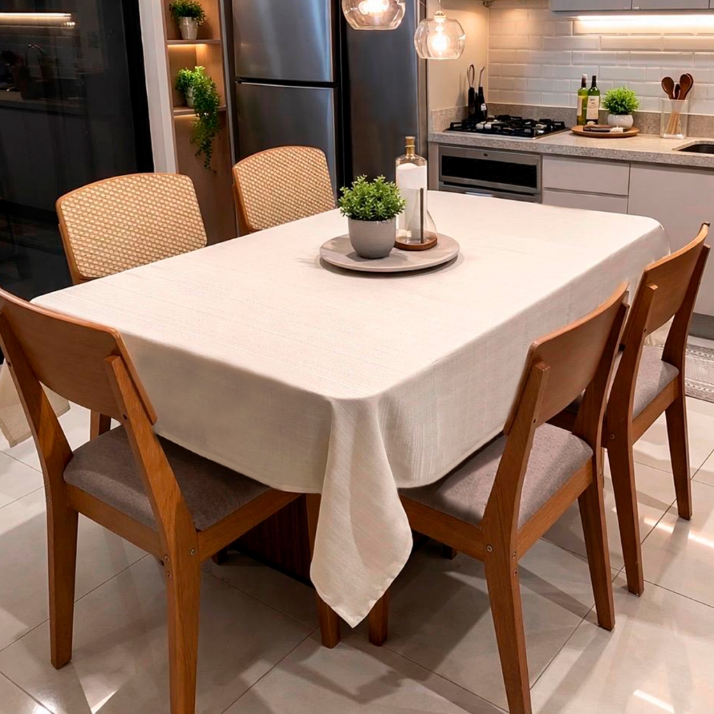 Toalha de Mesa 6 Lugares Tecido Linho Rústico 2,00 x 1,40 Decoração Sala de Jantar Mesa Posta Buffet Cozinha