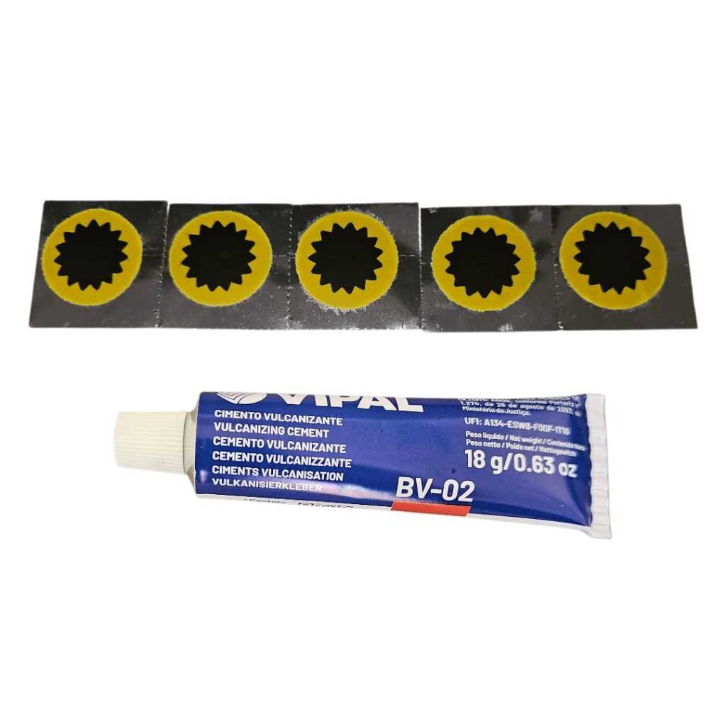 Kit 5 remendos R00 + cola BV-02 18gr - de bicicleta e moto camara VIPAL ORIGINAL