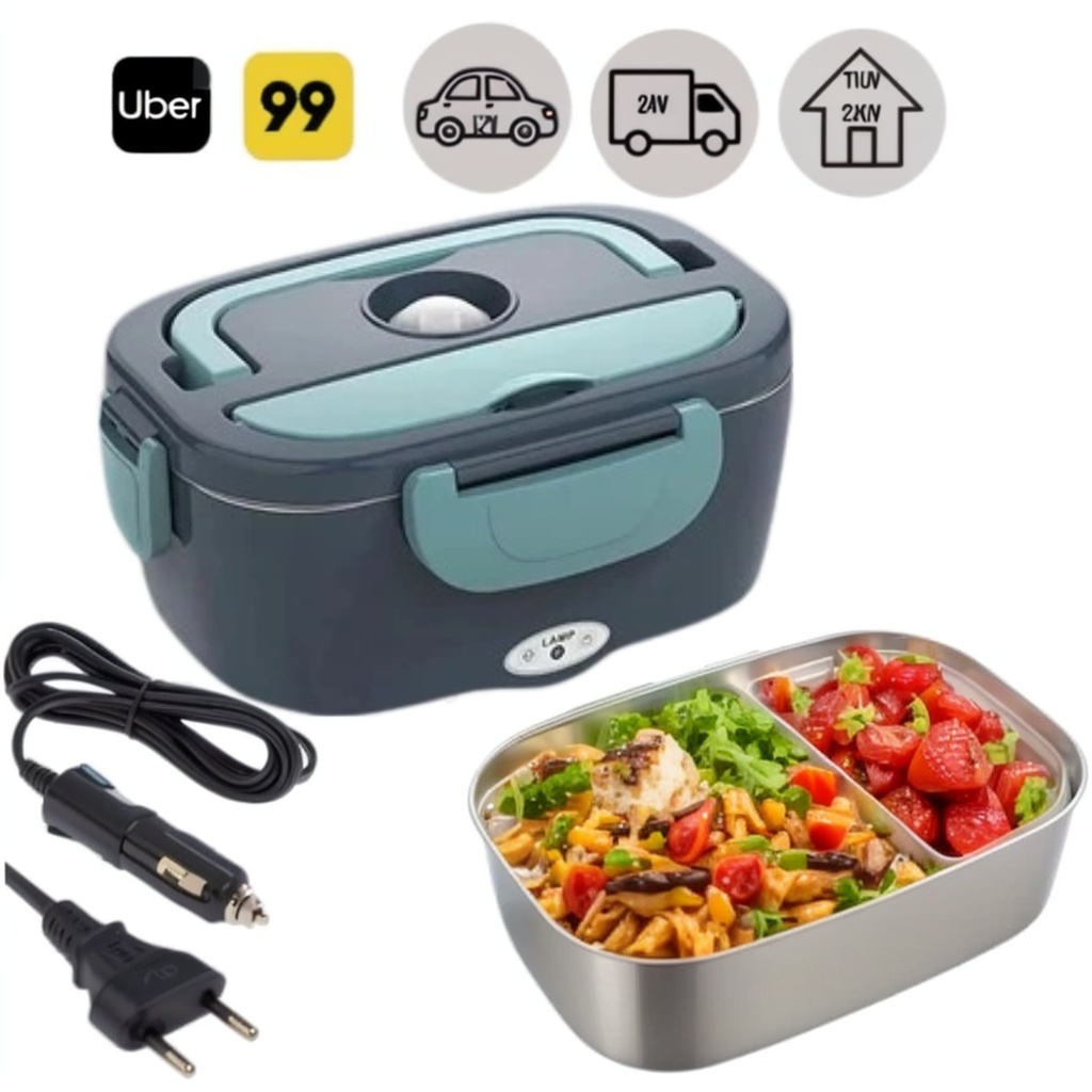 1.5L Marmita Elétrica Veicular Bivolt P/ Carro Casa Taxi Uber Caminhão 12V 24V 110V 220V C