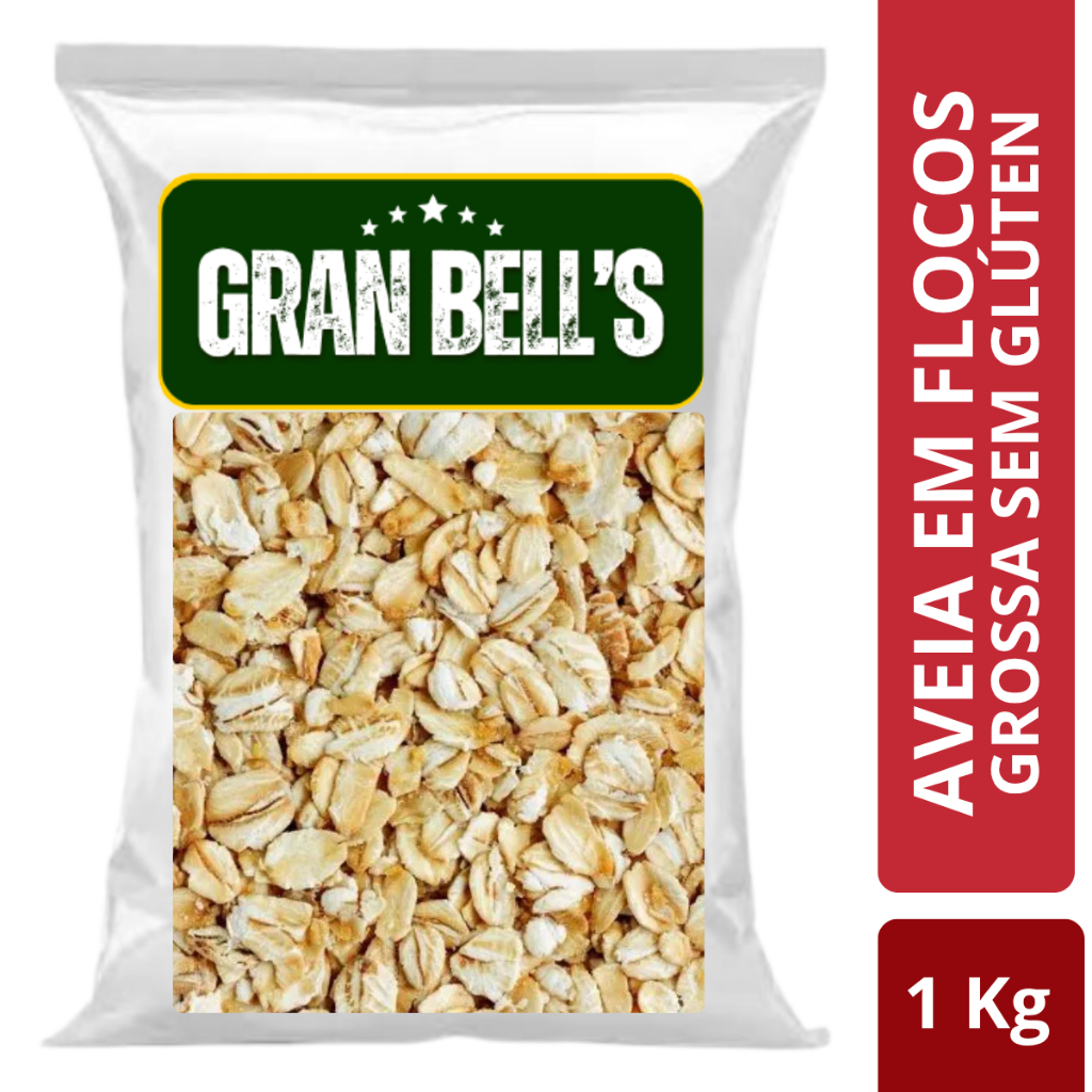 Aveia em Flocos Grossos GRAN BELL'S 1kg Premium - Integral 100% Natural Pura Rica em Fibras para Dieta e Saúde