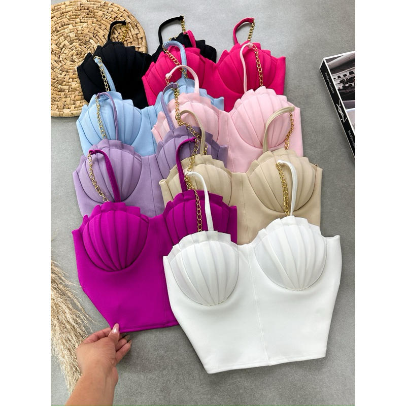 Cropped Concha Com Bojo Feminino Liso em Oferta na Shopee