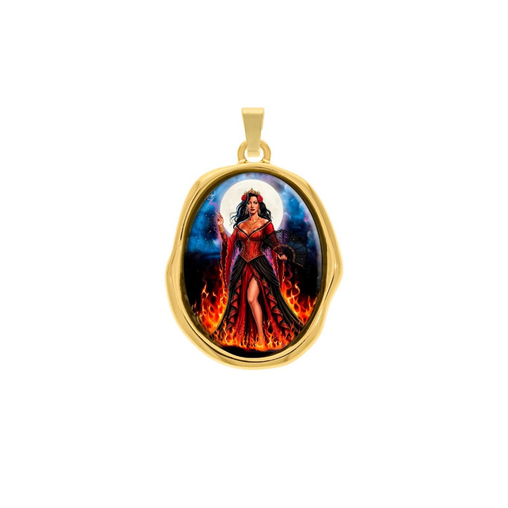 Pingente Pombagira Dourado 3,5cm Amuleto Religioso Umbanda Candomblé Proteção e Espiritualidade