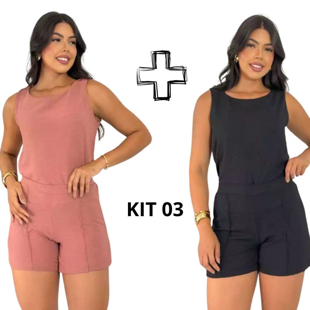 Kit Conjunto Feminino Blusa + Short Tecido Crepe Dunas Soltinho Respirável Confortável Casual Verão