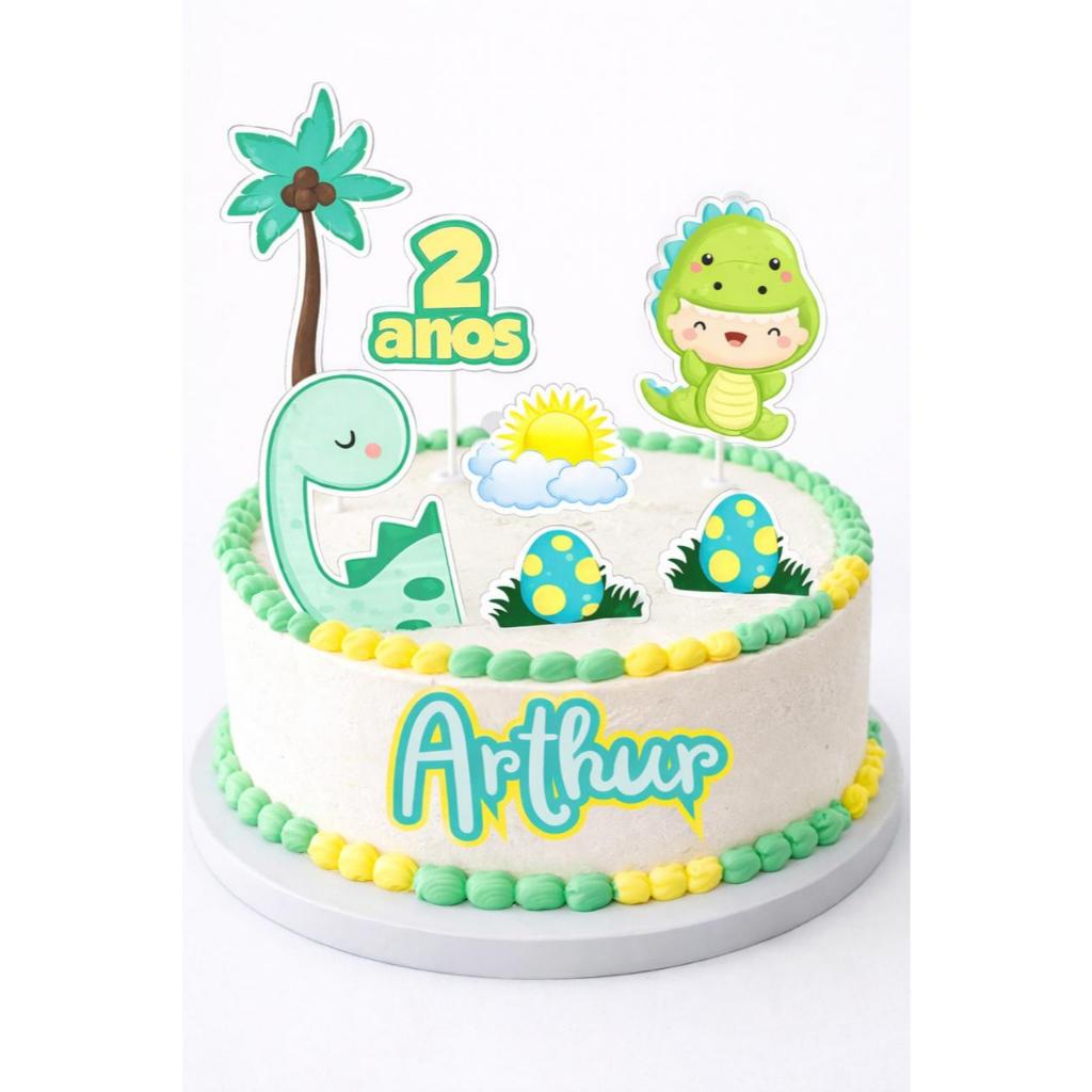 Topper Topo de dinossauro baby personalizado para festa com nome e idade mesversário aniversário