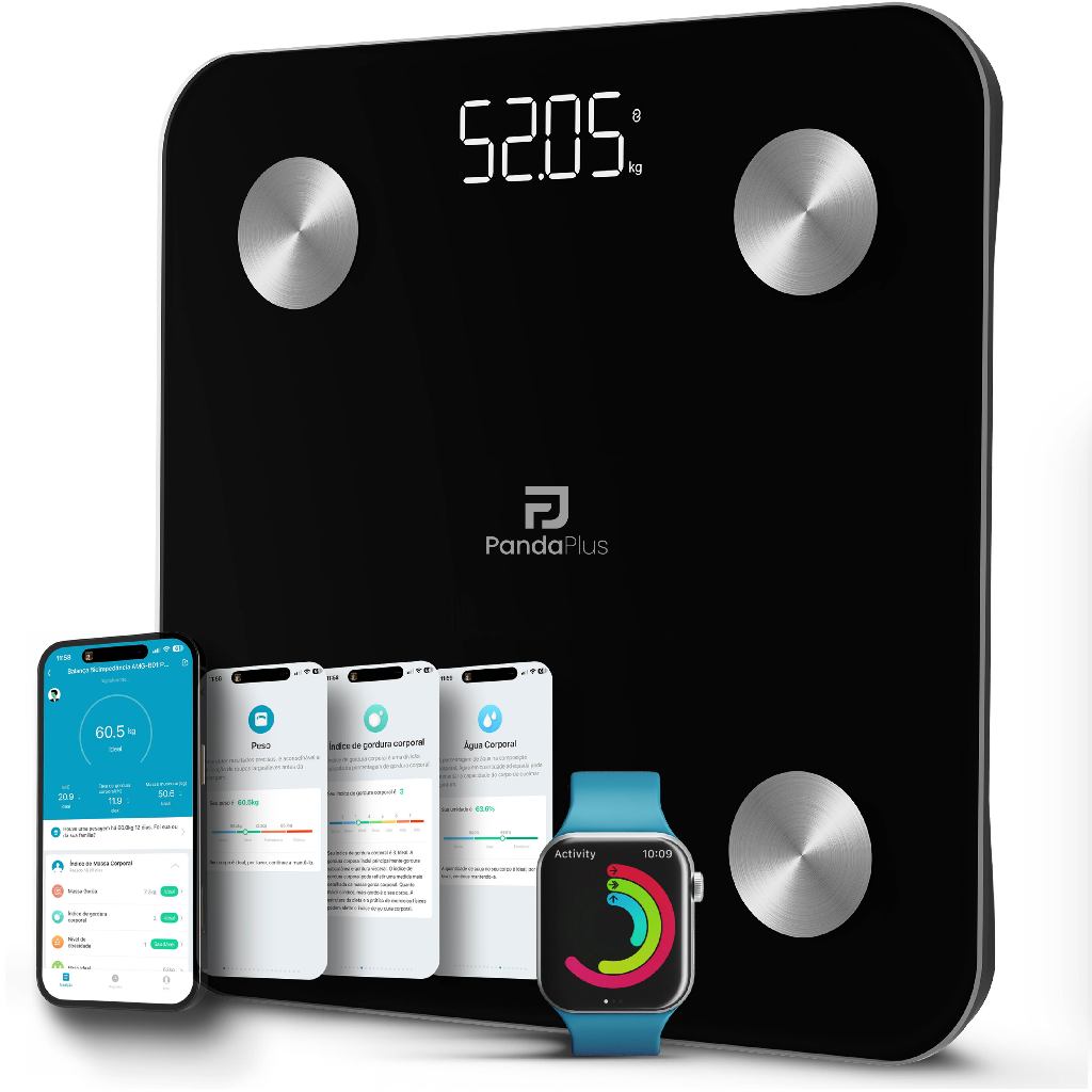 Balança Digital Bioimpedância 180kg Inteligente Bluetooth Smart App IMC Gordura Corporal Panda Plus em Oferta na Shopee