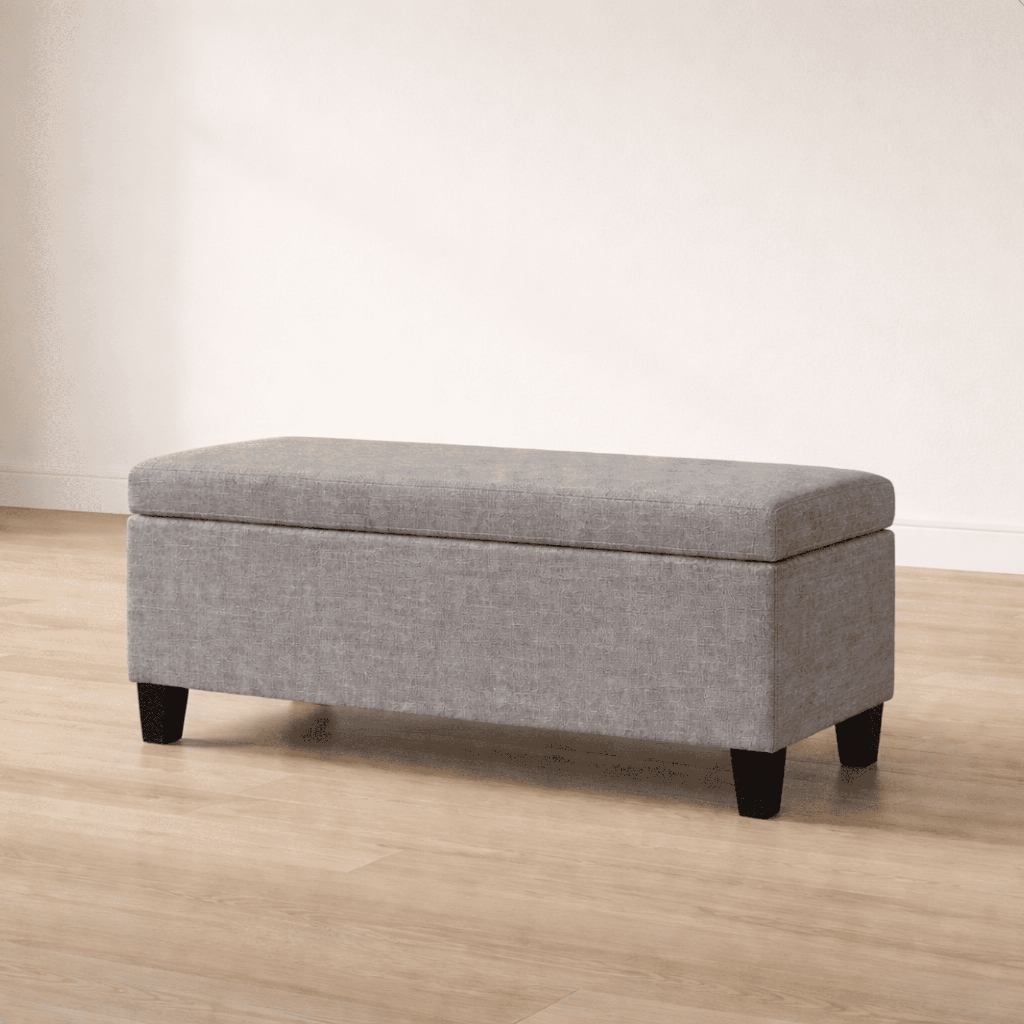 Banco Baú Para Pé De Cama 80cm Estofado Bege Organizador Quarto Casal