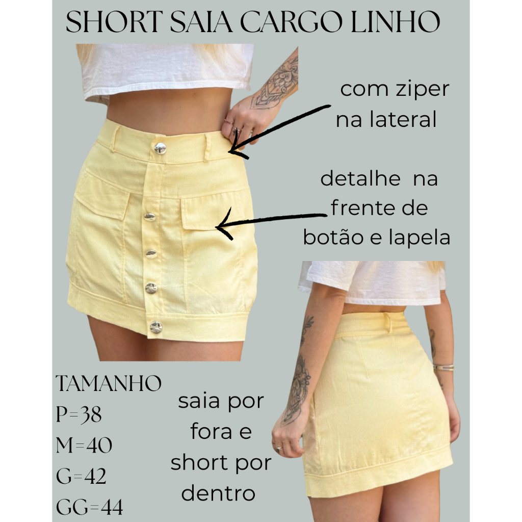 SHORT SAIA CARGO FEMENINO DE LINHO COM BOTÃOS E LAPELA NA FRENTE