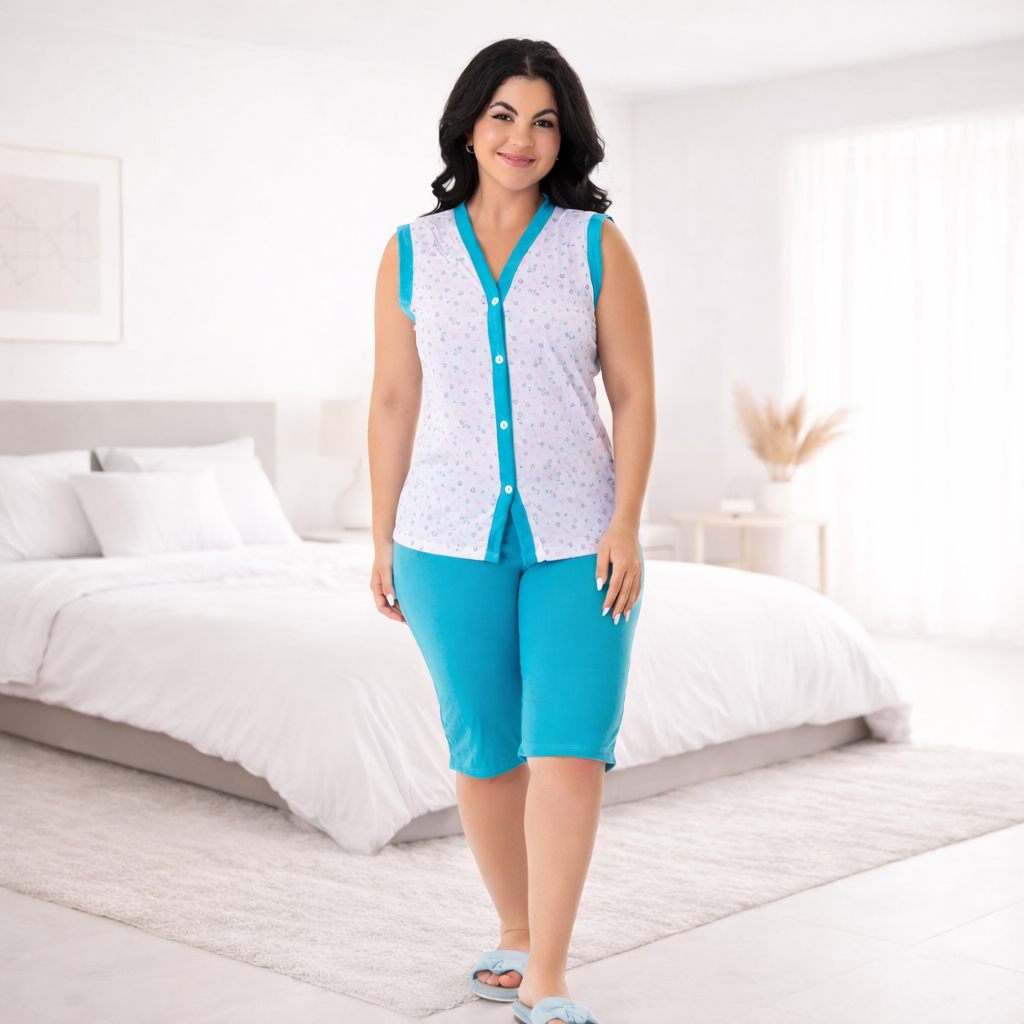 Pijama Feminino Regata Pescador Abertura de Botão Gestante Amamentação Maternidade Hospitalar Idosa em Oferta na Shopee