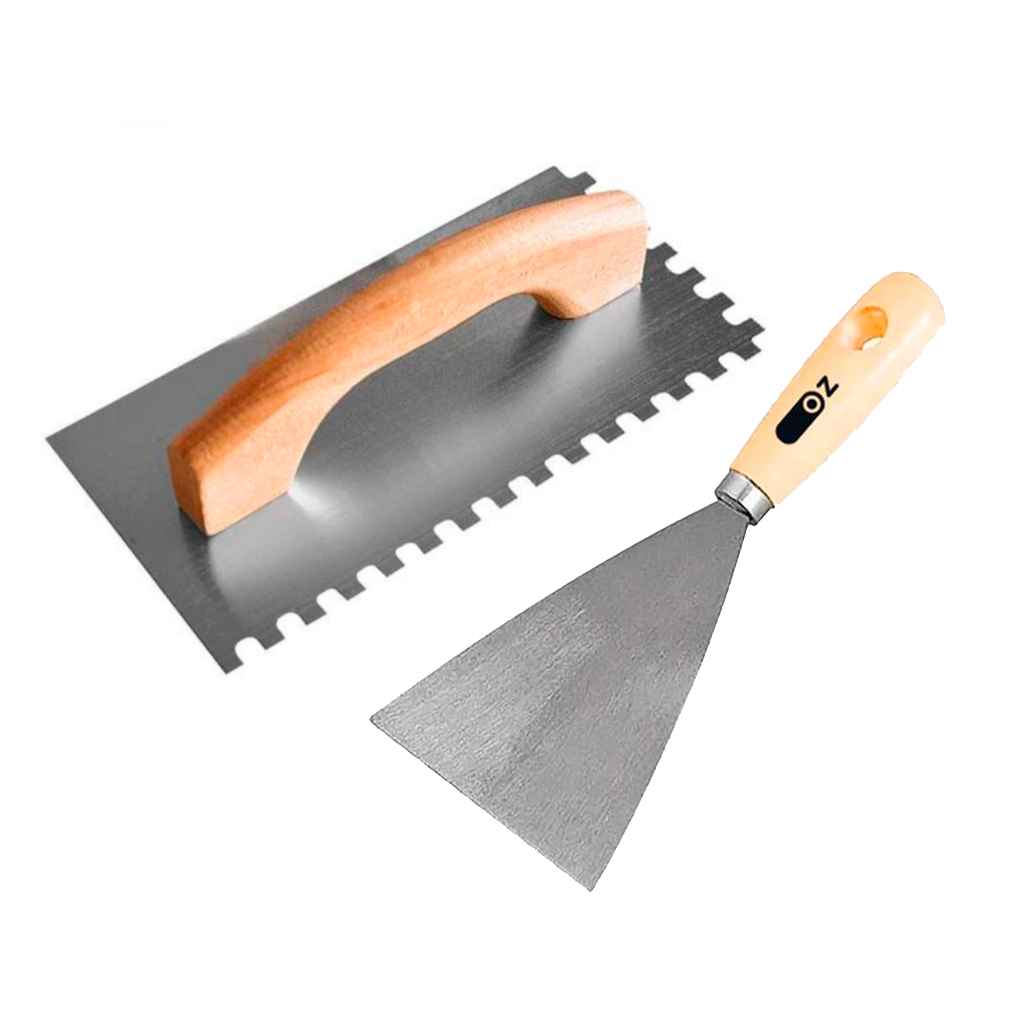 Desempenadeira De Aço Dentada 12 X 25cm + Espátula 06cm Oz