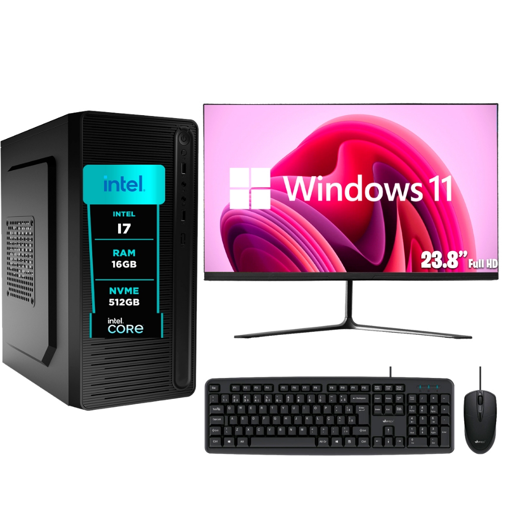 Computador eFacini Intel Core I7, 8gb/16gb, Windows 11 Pro, Monitor 24'', SSD 128gb/240gb/512gb/1tb