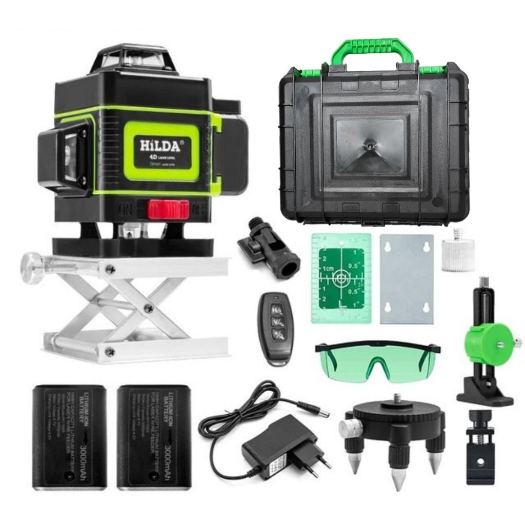 Nível a Laser 16 Linhas Verde Display 2 Bat Controle Suporte de Parede Base Elevatória Maleta Óculos