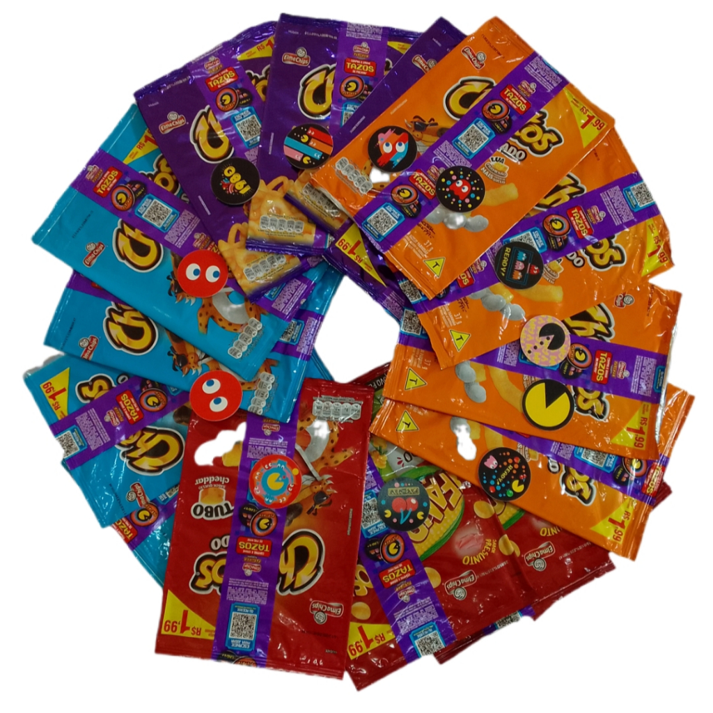 Tazos do Pac Man da Elma Chips Com Embalagem Vazia Usada Tazos