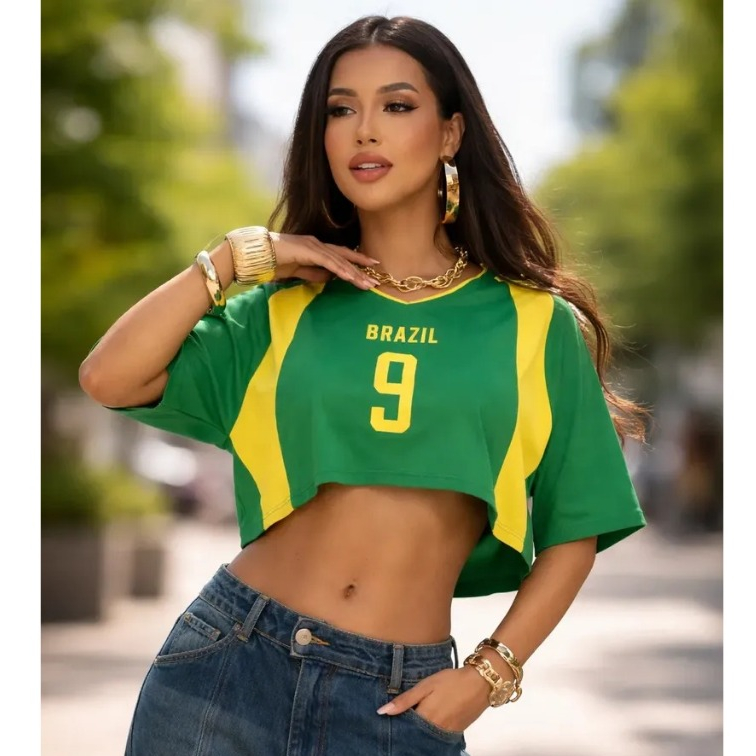 Blusa Brasil Oversize 9 Feminina Copa do Mundo Moda Blogueira Tendência Viscolycra