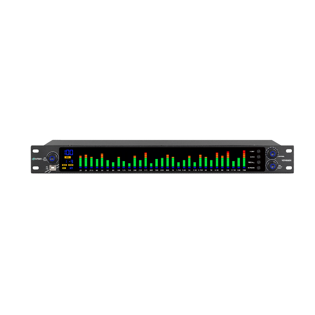 Equalizador Digital VEDO EQ31SUB 31 Níveis de Ajuste Redução de Ruído Processamento de Áudio e Depuração em Modo Duplo