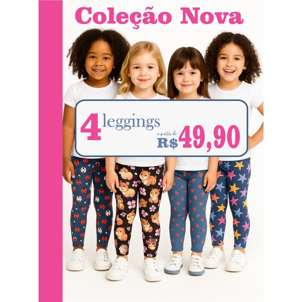 Kit C/ 4 Leggings de Suplex Infantil Estampadas de Verão - Malha Geladinha de Microfibra Sublimada