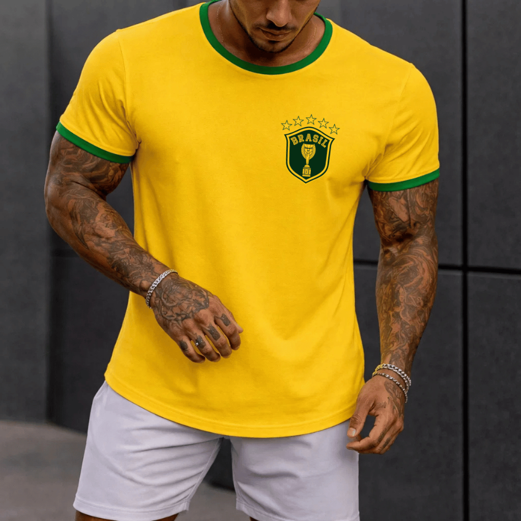 Camiseta Masculina Academia Algodão Brasil Copa Estampada 100% Algodão Premium Blusa Camisa Casual Streetwear Verão